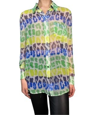 Equipment Silk Blouse Combo Green Blue Yellow Print Small EUC